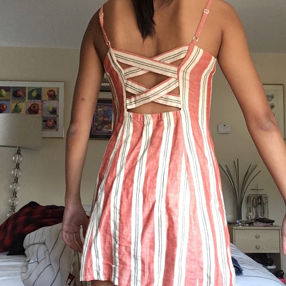 Linen ladder back dress striped button up - Picture 2 of 4